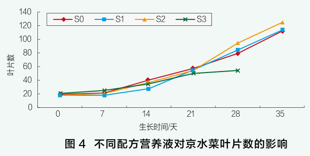 圖4 不同配方營(yíng)養(yǎng)液對(duì)京水菜葉片數(shù)的影響